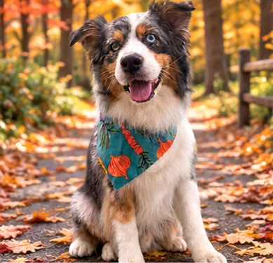 A groomed dog on an autumn path